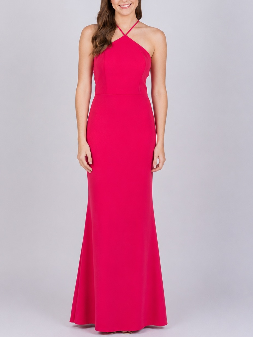 🆕🌺Liv Foster Pink Fuchsia Womens Camellia Twill Halter Mermaid Gown Size 6 Party